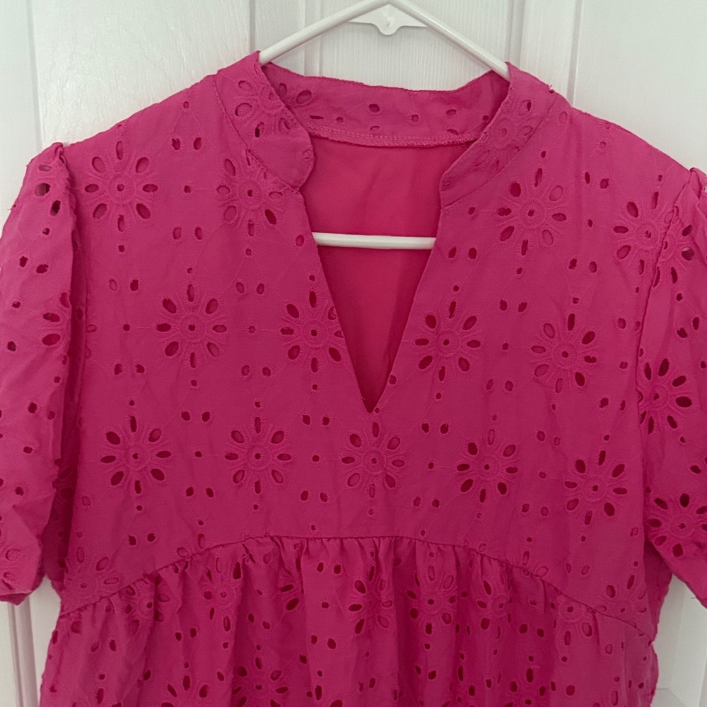 Boho Pink Eyelet Midi Dress - Picture 3 of 6